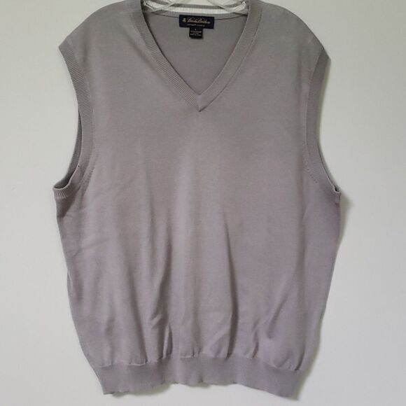 Brooks Brothers Sweater Vest Mens Large Dove Grey V Neck All Cotton - Picture 1 of 4
